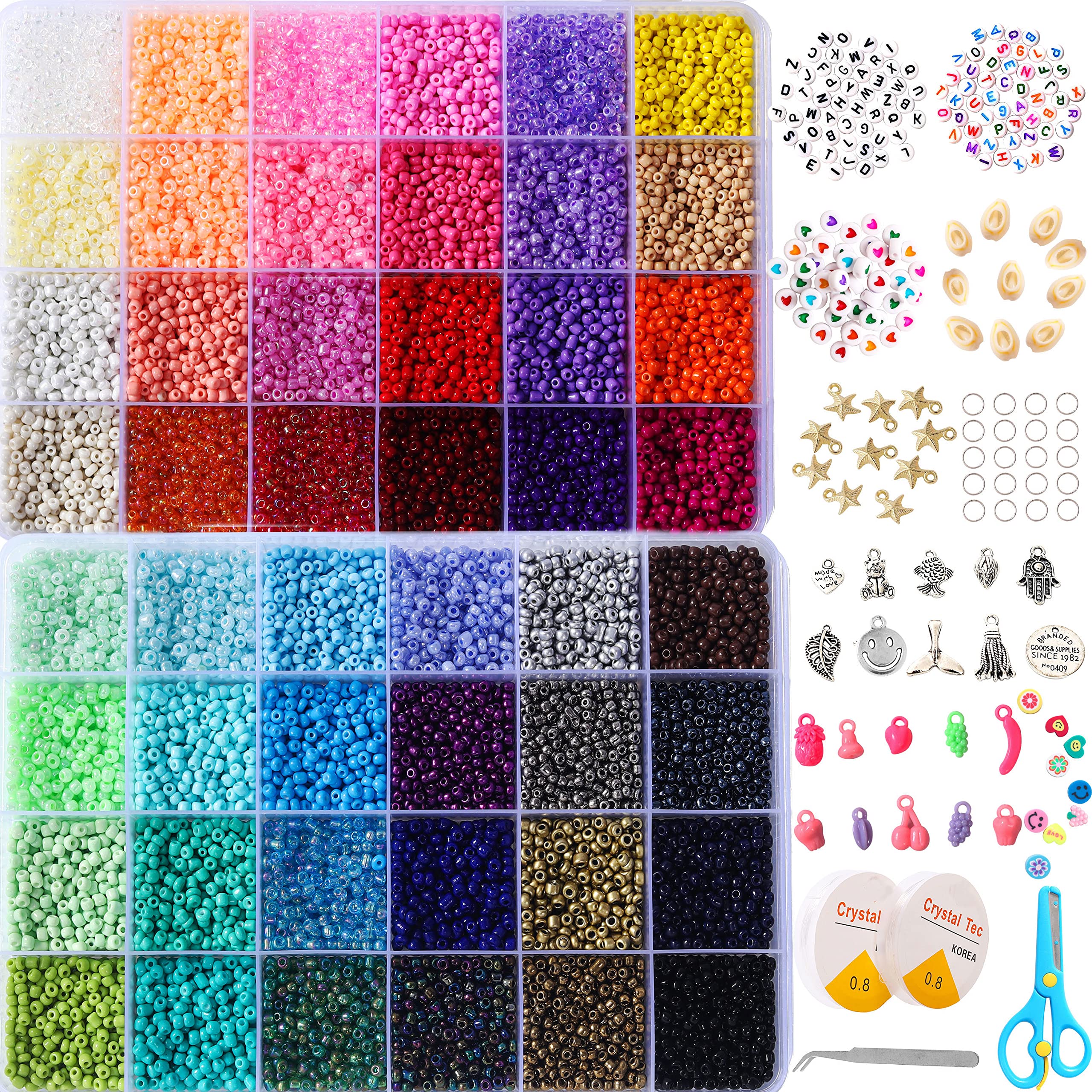 YITOHOP 8800+pcs 4mm 12/0 48 Colors Glass Seed Beads Charms Bracelet  Jewelry Making Beads Kit Gifts for Teen Girls Crafts for Girls Ages 8-12  Birthday Gifts