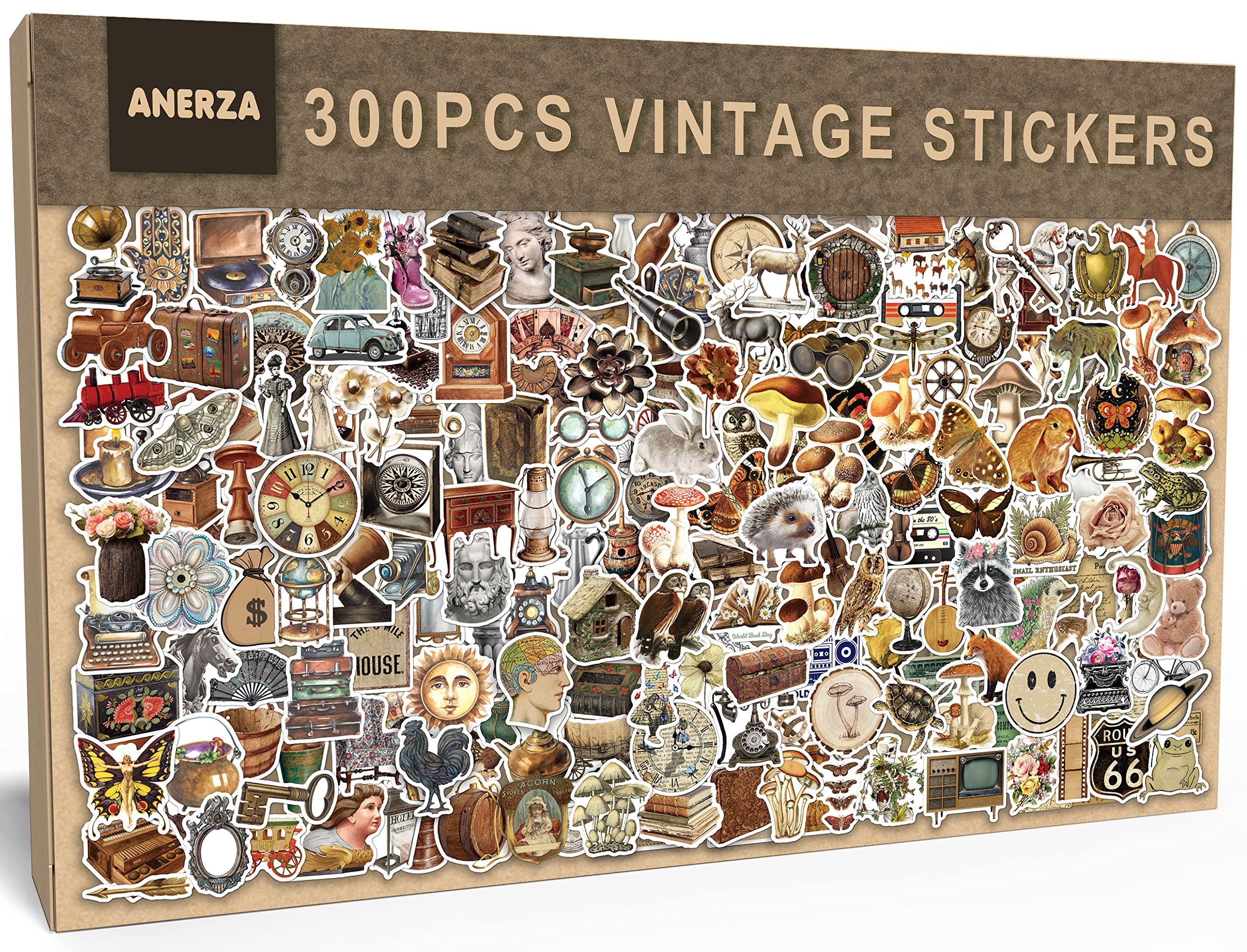 ANERZA 300 PCS Vintage Stickers Aesthetic Stickers for Scrapbook Journaling  Water Bottles Laptop Scrapbooking Supplies Kit Cottagecore Waterproof Vinyl  Bullet Junk Journal Stickers for Adults Teens