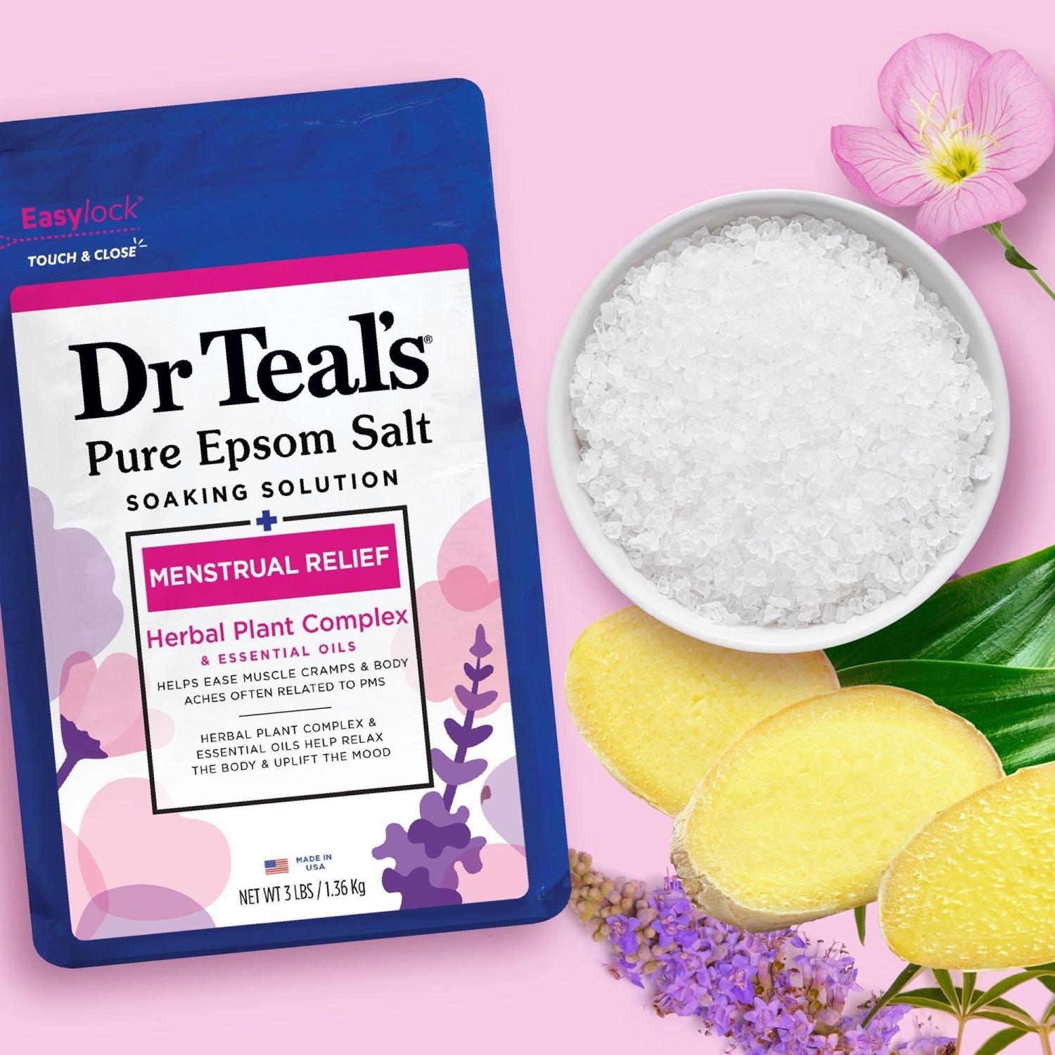 Dr Teal's Pure Epsom Salt Soaking Solution, Menstrual Relief 48 oz ...