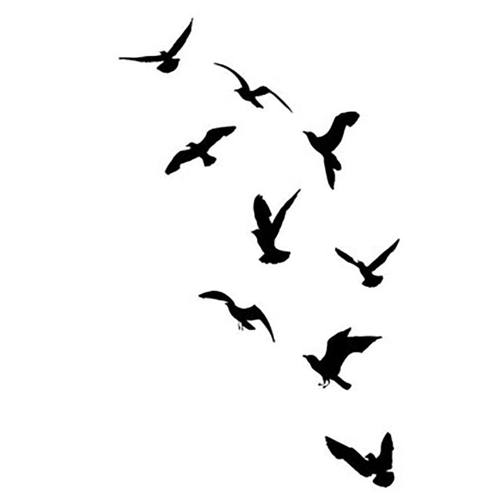 6 Sheets Fake Tattoos Set Silhouette Set of Flying Seagulls Birds on White Inspirational Body