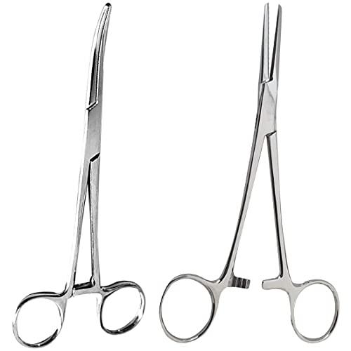SURGICAL ONLINE 2 Piece Curved & Straight 8 Hemostat Set Stainless Steel Locking Tweezer Clamps