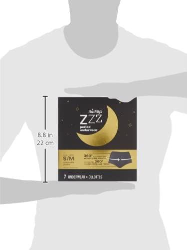 Always Zzzs Overnight Disposable Period Underwear For Women, Size Small/Medium,  Black Period Panties, Leakproof, 7 Count x 2 Packs (14 Count total)