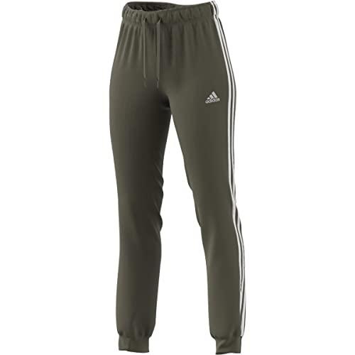 adidas Women's Essentials Warm-up Slim Tapered 3-Stripes Tracksuit Bottoms  Large Olive Strata/White
