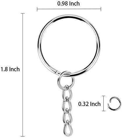 100 Pack Key Ring with Chain and Open Jump 1 inch Split Round Keychain  Rings Bulk for Craft Making Jewelry