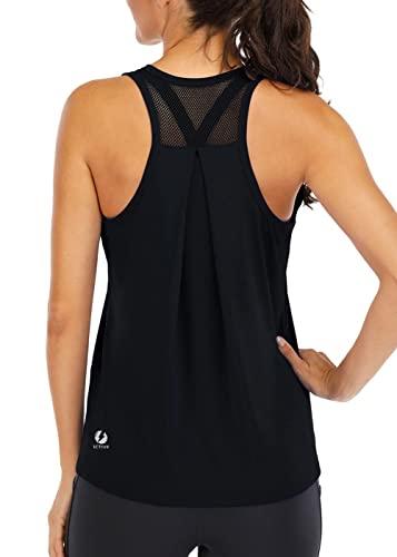 ICTIVE Workout Tops for Women Loose fit Racerback Tank Tops for Women Mesh  Backless Muscle Tank Running Tank Tops Large Black