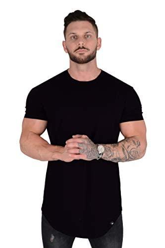 YoungLA Mens Designer Fitted T-Shirts Long Drop Cut Tee Workout Gym 402  Black Large