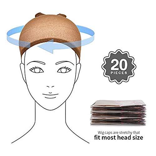 Teenitor 20 Pack Brown Stocking Cap Stretchy Nylon Wig Caps, Skin Tone