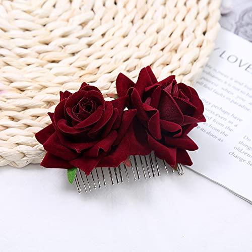 Amazon.com : Rose Hair Side Comb Flannelette Bride Hair Comb Accessory  Simulation Flower Hair Clip for Women Red : Beauty & Personal Care