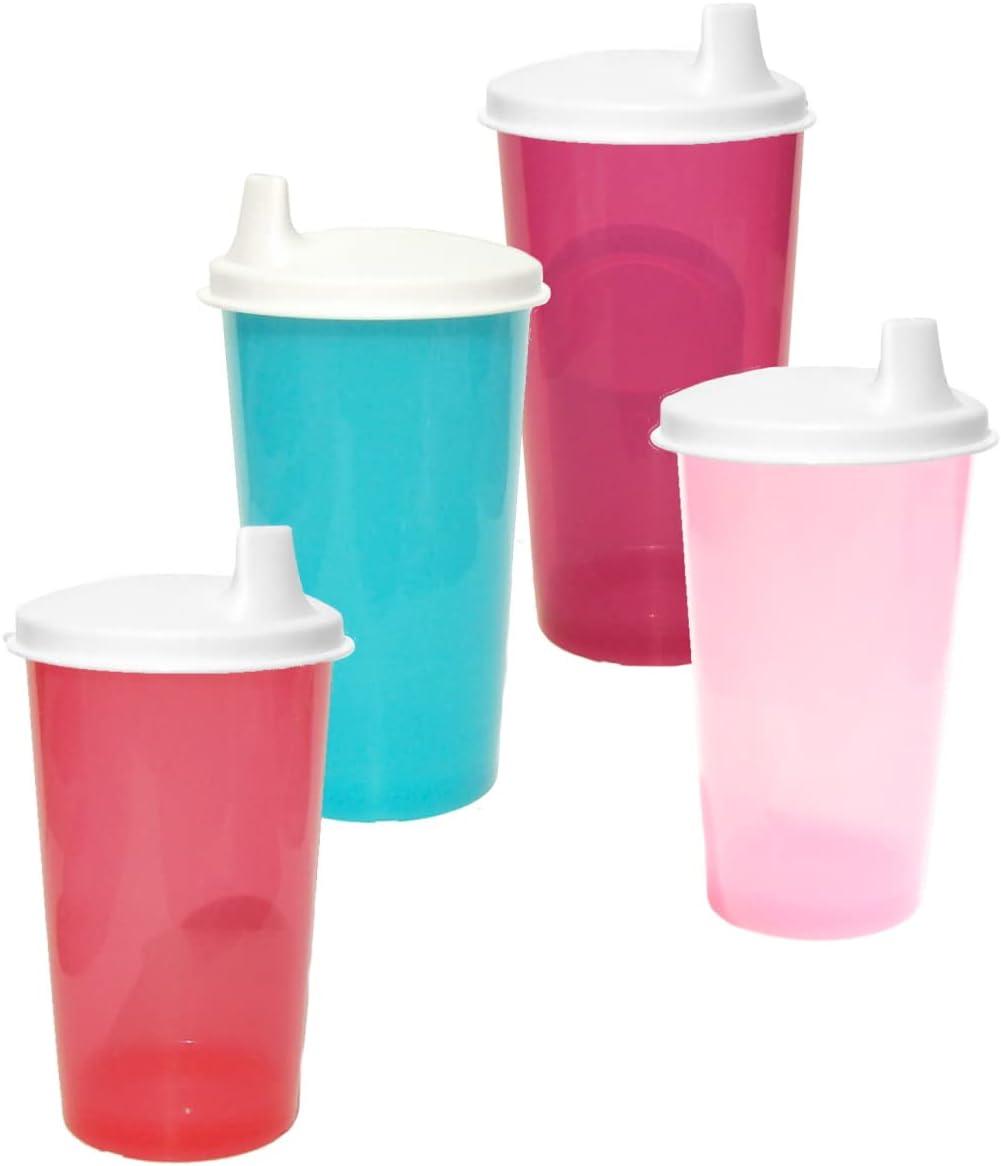 Tupperware Set 4 Tumblers Straight Sided Sippy Cups 10.5 oz Pink Purple Red  Blue