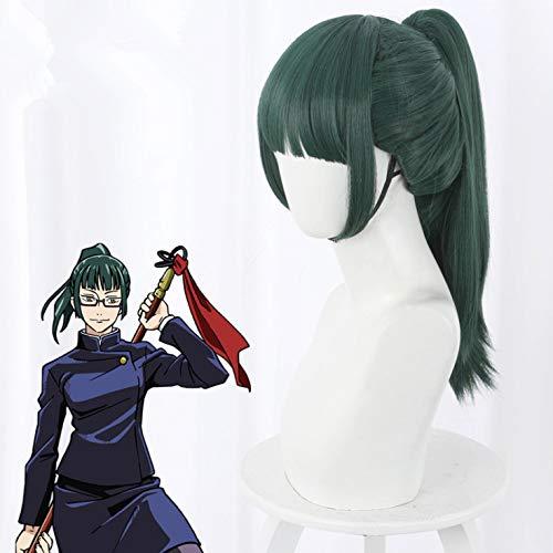 Anime Maki Zenin Women's Cosplay Wig - Long Straight Green Ponytail Hair  Wigs with Bangs