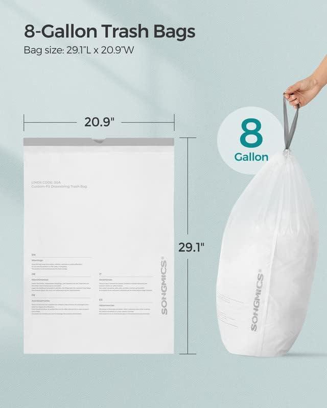 SONGMICS Drawstring Trash Bags, 8 Gallon Garbage Bags for 8-Gallon or 16- Gallon Dual Trash Cans, Trash Liners, Custom-Fit, Liner Code 30A, 2 Rolls,  90 Count, Watertight, Kitchen, White UKRB30A02