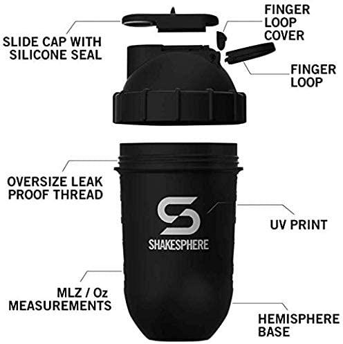 ShakeSphere Tumbler: Protein Shaker Bottle, 24oz Glossy Black with White Logo