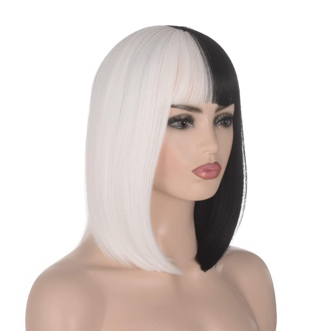 ATAYOU Damen Kurze Perücke – Halb Schwarz, Halb Weiß Für Cosplay & Halloween