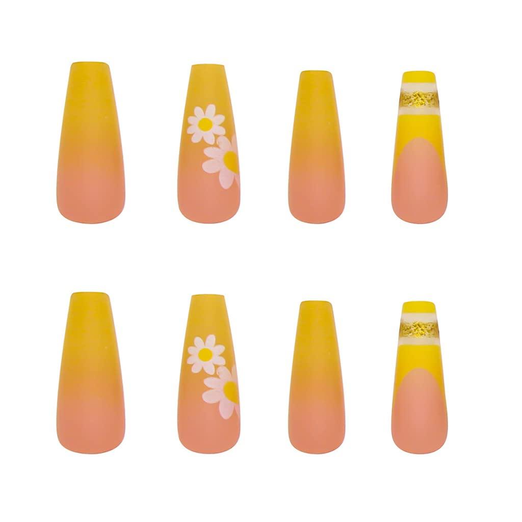 RikView Luxury Press on Nails Long Fake Nails Coffin with Gold Powder