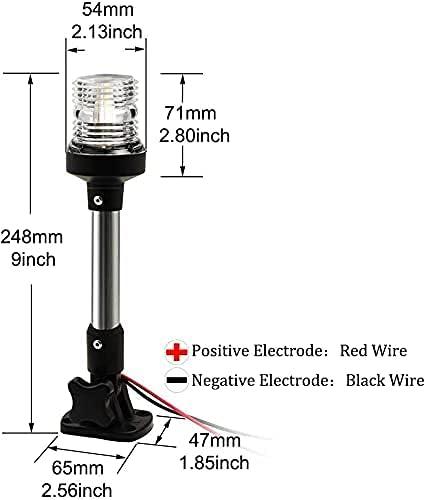 ISURE MARINE 12" LED Fold Down Boat Stern Light 3 Nautical Mile Navigation Anchor Lights White All Round 360° For Pontoon And Fishing Boats