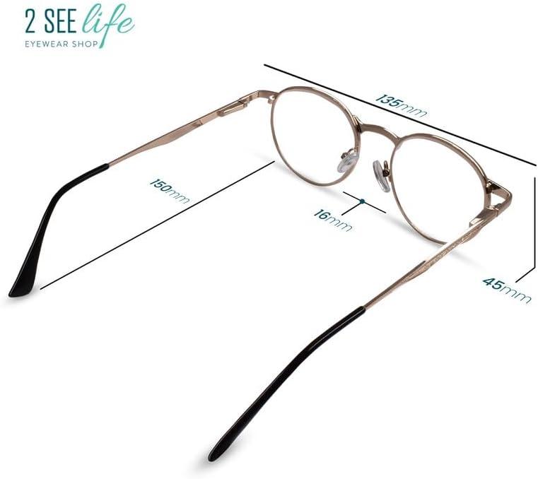 2SeeLife Gold Metal Rim Reading Glasses for Men Women Stylish