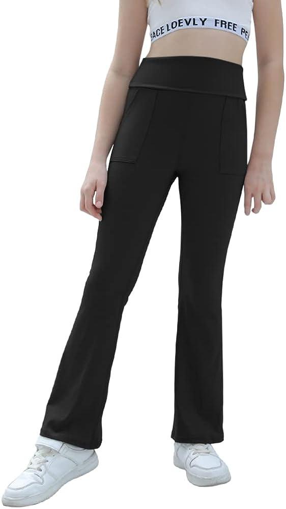 Aurgelmir Girls' Black Foldover Waist Flare Leggings with Pockets - Size 13-14 Years | Buy Now with Express International Delivery | GoSupps.com Aurgelmir Girls' Black Foldover Waist Flare Leggings with Pockets - Size 13-14 Years | Buy Now with Express International Delivery | GoSupps.com
