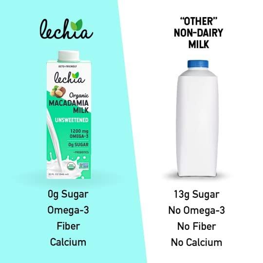Lechia Organic Macadamia Milk Unsweetened, 1200mg Omega3, Non Dairy