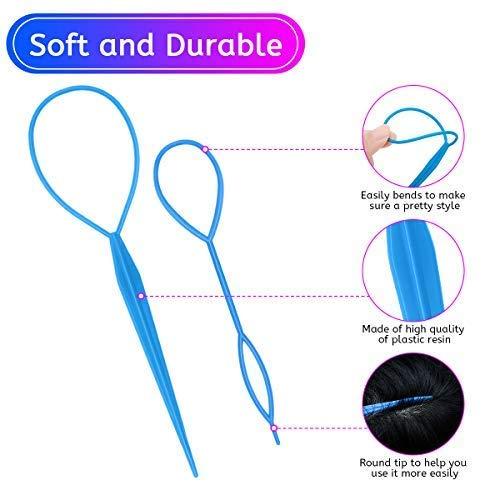 AHIER 4 Pairs Topsy Tail Hair Tool Topsy Tail Hair Braid Accessories Ponytail Maker French Braid Tool Topsy Tail Loop Hair Kit (4 Color)