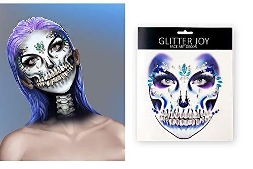 4 Pack Face Gems Jewels, Halloween Temporary Rhinestone Stickers, Day of  The Dead Skull Face Tattoos