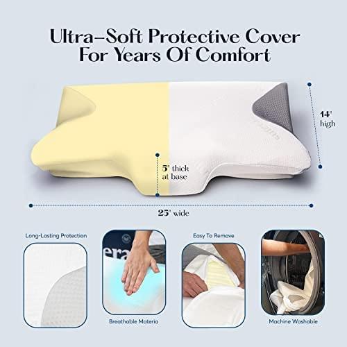 SUTERA - Contour Memory Foam Pillow for Sleeping, Orthopedic Cervical  Support for Neck, Shoulder and Back Pain Relief, Ergonomic Pillow for Side,  Back and Stomach Sleepers, Washable Cover - White +Bag White + Bag