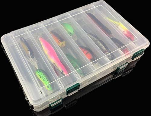 Milepetus 14/10 Compartments Double-Sided Fishing Lure Hook Tackle Box  Visible Hard Plastic Clear Fishing Lure Bait Squid Jig Minnows Hooks  Accessory Storage Case Container Clear-14 Slots