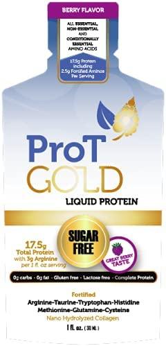 ProT Gold Liquid Collagen Protein Shot, 17g Protein Nano-Hydrolyzed Grass  Fed Collagen, 2g Arginine for Wound Support, Gluten Free, Fat and Sugar