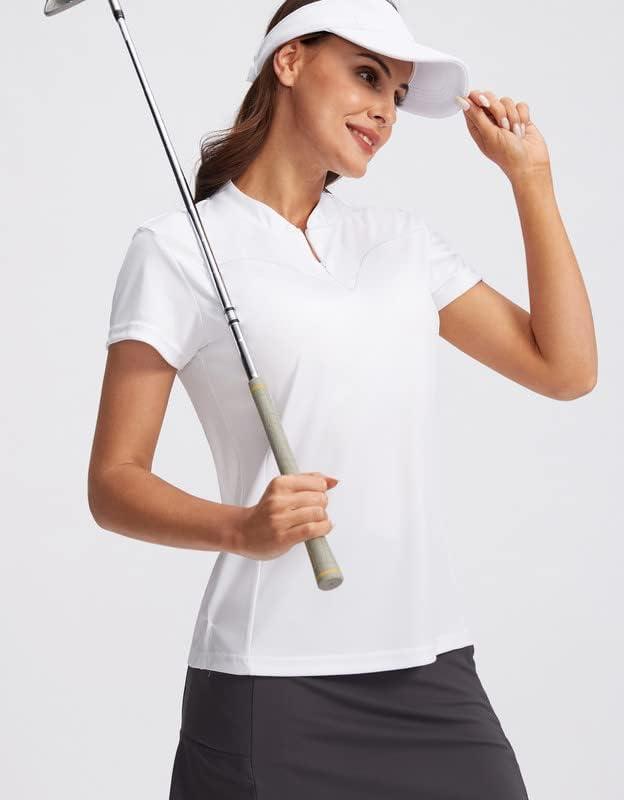 SANTINY Women's Golf Shirt Zip Up Dri-fit Short Sleeve Polo Shirts UPF50+  Tennis Golf Tops for Women Casual Work A White X-Large