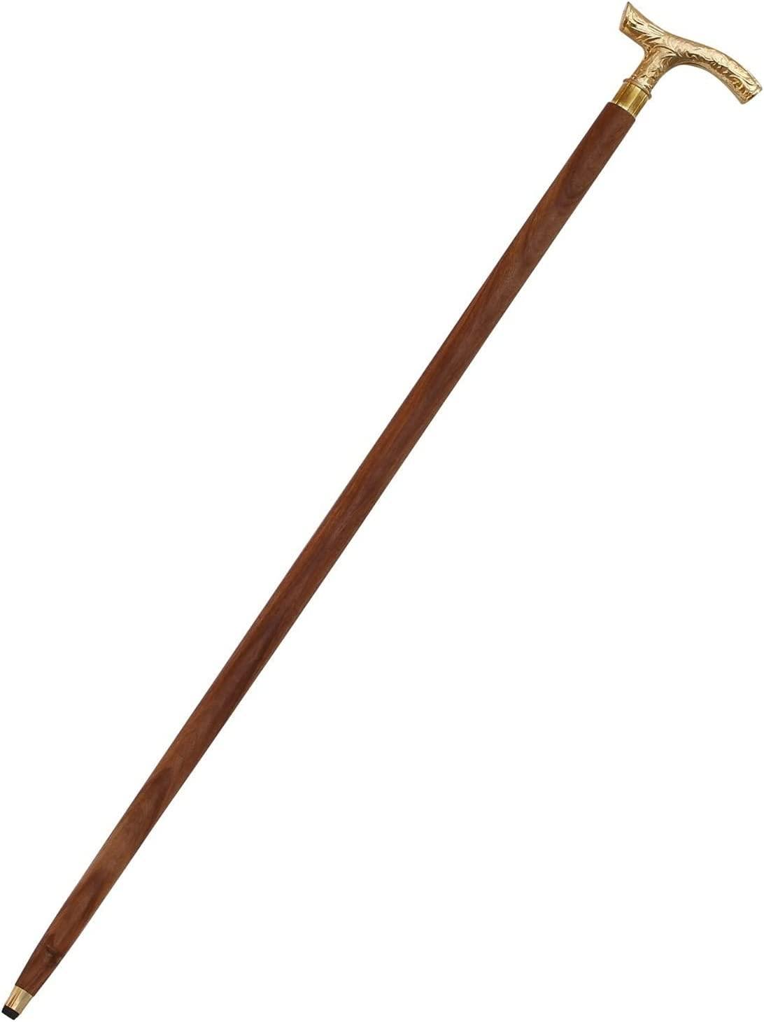 Humaira Nautical Walking Stick - Men Derby Canes and Wooden Walking Stick  for Men and Women - 37 Brown Ebony Brass T Shape Handle in Golden Tone  Natural Wood Unisex Cane