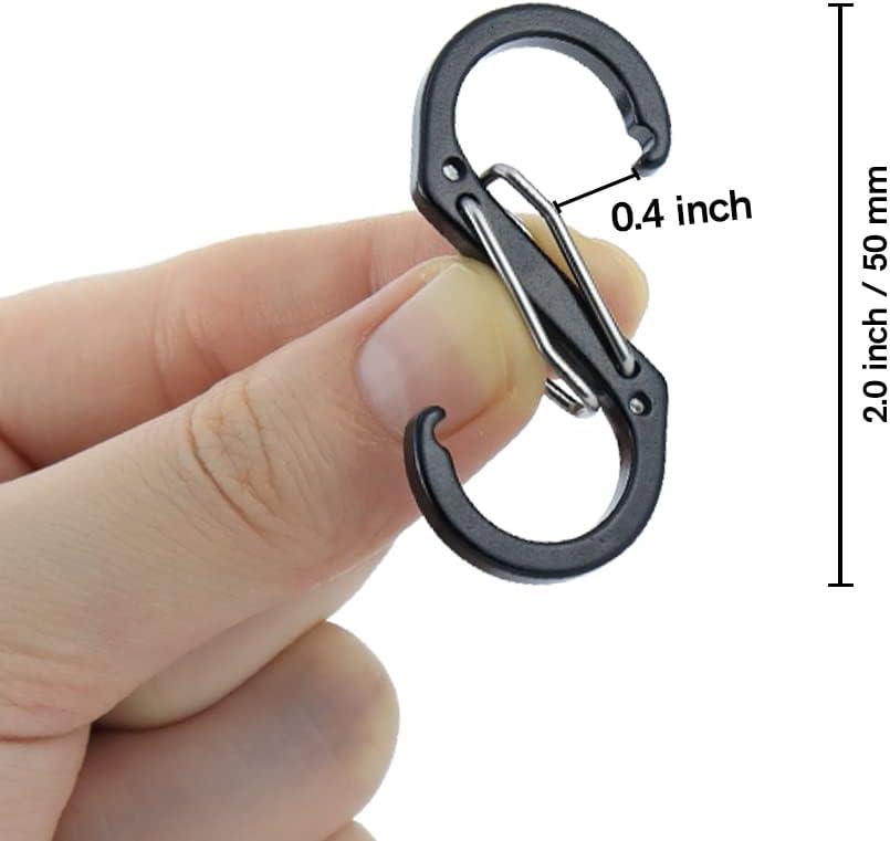 S Carabiner Mini Aluminum Spring Clips Small Snap Hooks Keychain for Fishing/Camping/Outdoor  Sports Black