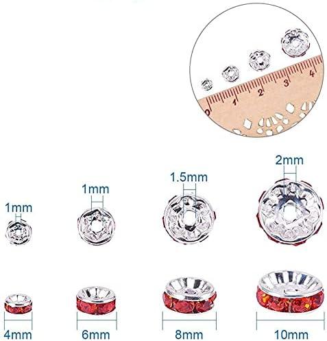 Allb 100pcs Rondelle Spacer Beads 6mm Silver Plated Czech Crystal Rhinestone for Jewelry Making Loose Beads for Bracelets, Gold