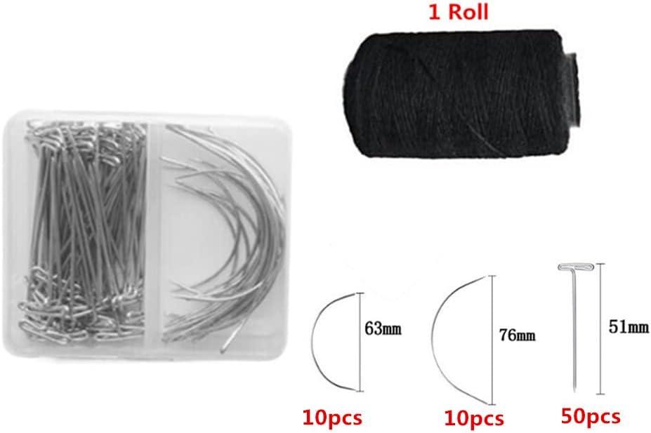 Wig Making Pins Needles Thread Set, 70pcs Wig T Pins and C Curved Hair Weave  Needle with Black Thread for DIY Sewing Hair Weave Extensions, Blocking  Knitting, Modelling and Crafts