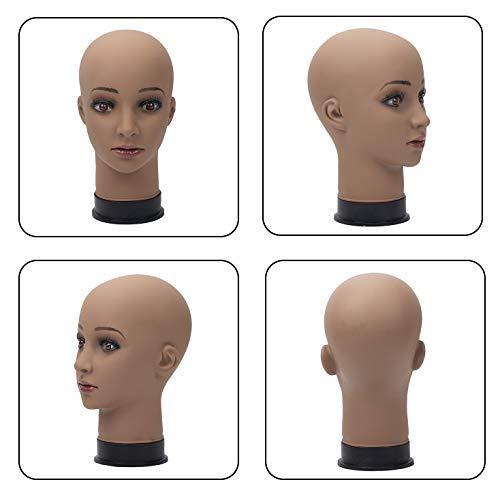 BHD BEAUTY Bald Mannequin Head Brown Female Professional Cosmetology for Wig  Making, Display wigs, eyeglasses, hairs with T pins 22'' 22 Inch (Pack of  1) Brown