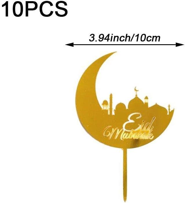 HOWAF 21 Pezzi Decorazioni Eid Mubarak – Topper Per Cupcake Glitterati Con Luna, Stella E Castello, Oro - 5