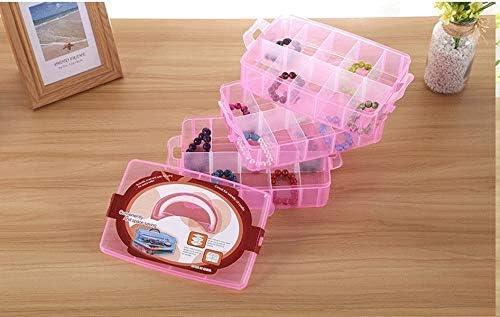 Craft Storage Organizer,Casewin Sewing Box,3-Tier Plastic Organizer Box  with Dividers, Storage Containers for Organizing Art Supplies, Fuse Beads,Washi  Tape, Jewelry,Tool,Kids Toy,Pink 