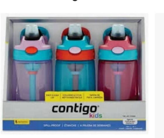 Contigo Kids Water Bottle 14 oz with Autospout Technology Spill Proof  Easy-Clean Lid Design Ages 3 Plus Top Rack Dishwasher Safe 3-Pack  Purple/Blue/Pink