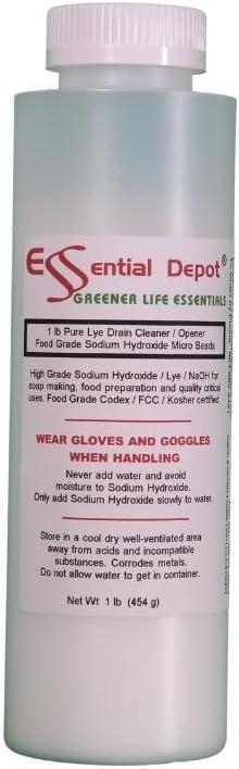 40 lbs Food Grade Sodium Hydroxide Lye Evenly-Sized Micro Pels (Beads or  Particles) - 4 x 10 lb Bottles - Lye Drain Cleaner - HDPE container with