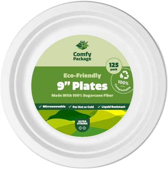 Paper Plates 9 Inch [125 Count], 100% Compostable Disposable