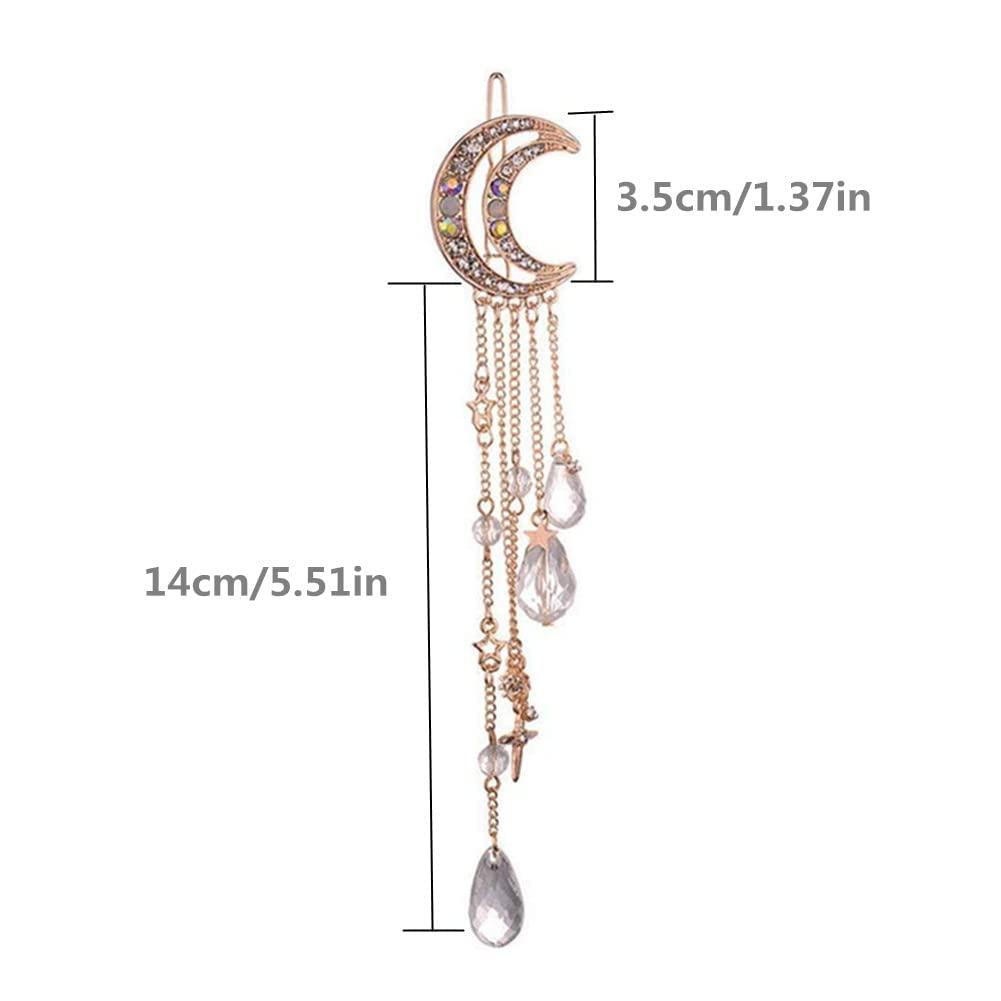 6 Pcs Moon Crystal Rhinestone Beads Dangle Hairpin Moon Hair Accessories  Moon Barrette Star Tassel Hair Clip with Crystal Beads Charms Hair Chain