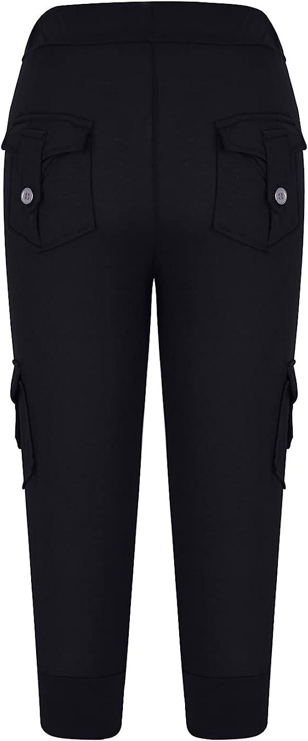Hvyesh Capri Leggings for Women High Wasit Stretch Casual Capris Pants with  Pockets Summer Workout Out Cropped Trousers 01# Black Medium