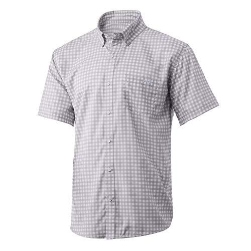 HUK Men's Teaser Short Sleeve Fishing Button Down Shirt +UPF