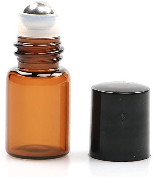 Furnido 25 Pack 2ml Amber Glass Roll on Bottles with Stainless