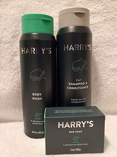 Men's Grooming Set Harry's Shampoo 14 Oz Body Wash 16 Oz and Bar Soap 5 Oz (