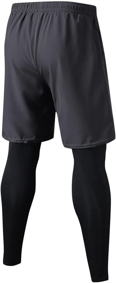 TopTie Pantaloni Da Corsa 2 In 1 Uomo: Pantaloncini Con Leggings Integrati, Tasca Profonda, Per Basket E Fitness - 5