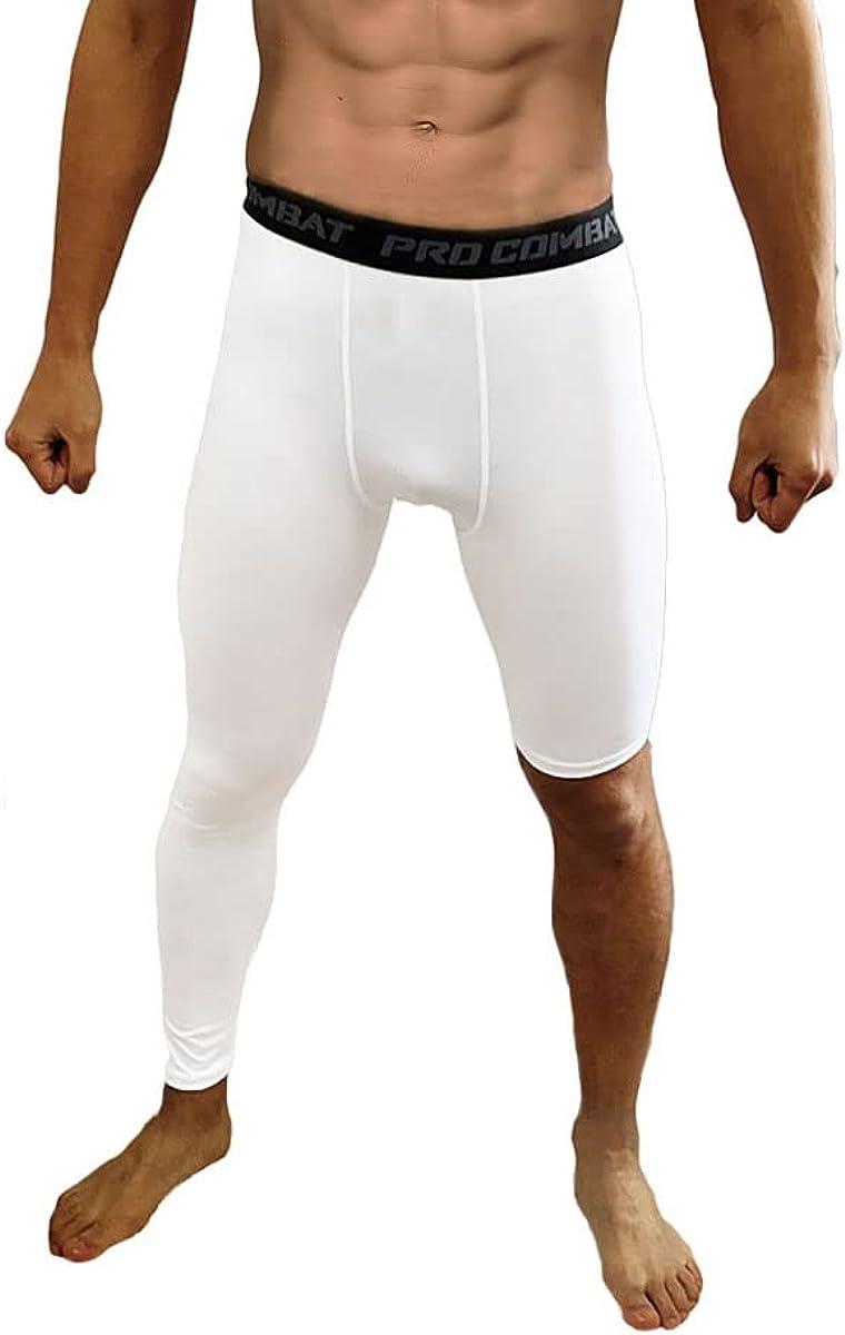 Jonscart One Leg Compression Tights Long Pants Basketball Sports Base Layer  Underwear Active Tight White-right-long Large