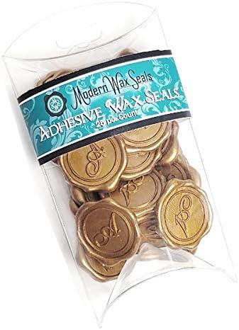 Nostalgic Impression Adhesive Wax Seal Stickers 25pk Pre-Made from Real Sealing Wax-Gold initials (Initial B)