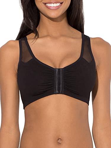 Fruit of the Loom Women's Comfort Front Close Sport Bra With Mesh Straps 38  Black Hue