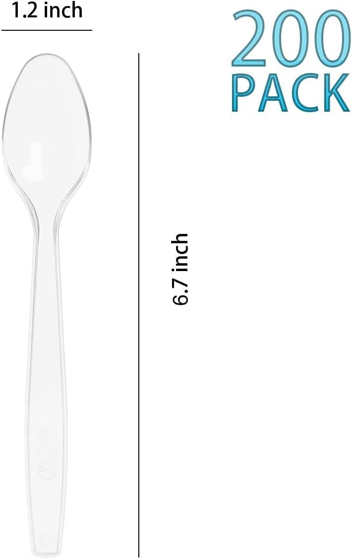 200 Count Clear Plastic Spoons Heavy Weight Disposable Spoons Cutlery