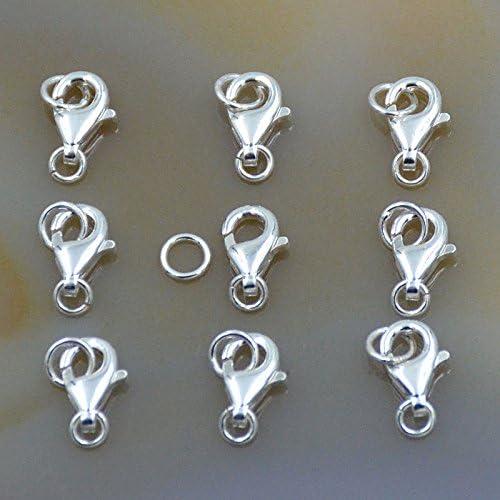 10 Sets fine 925 Sterling Silver Safety Lobster Claws Clasp with Closed