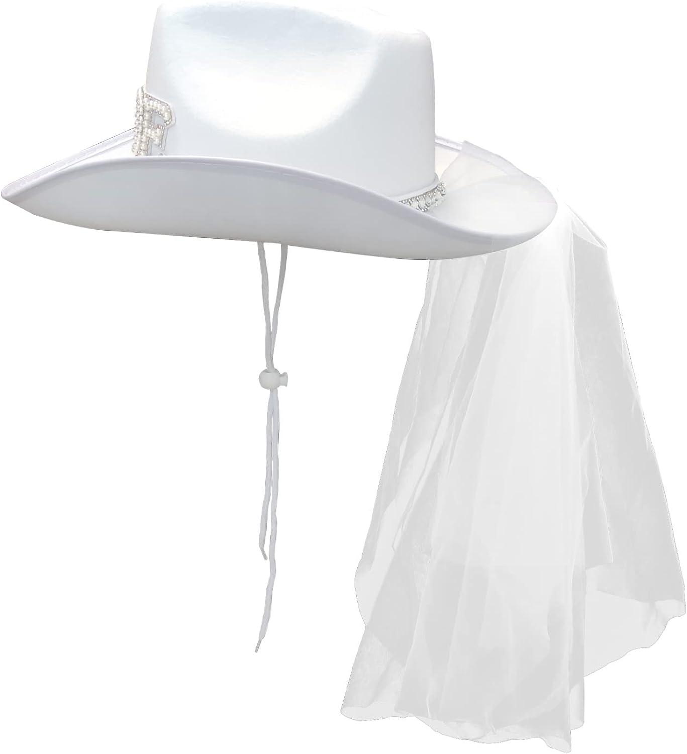 MGupzao Bridal Cowboy Hat and Veil Bachelorette Party White Cowgirl Hat  Wedding Bridal Shower Decoration Bride to be Gift Country-Western  Bachelorette Novelty